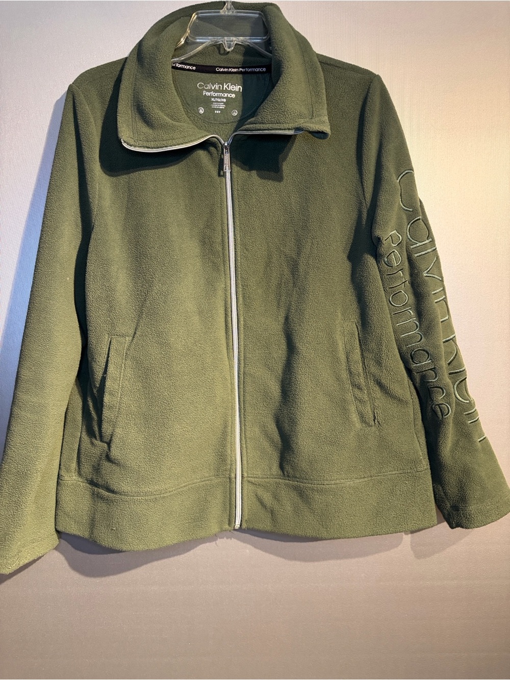 Calvin Klein Olive Green Teddy Fleece Zip Jacket